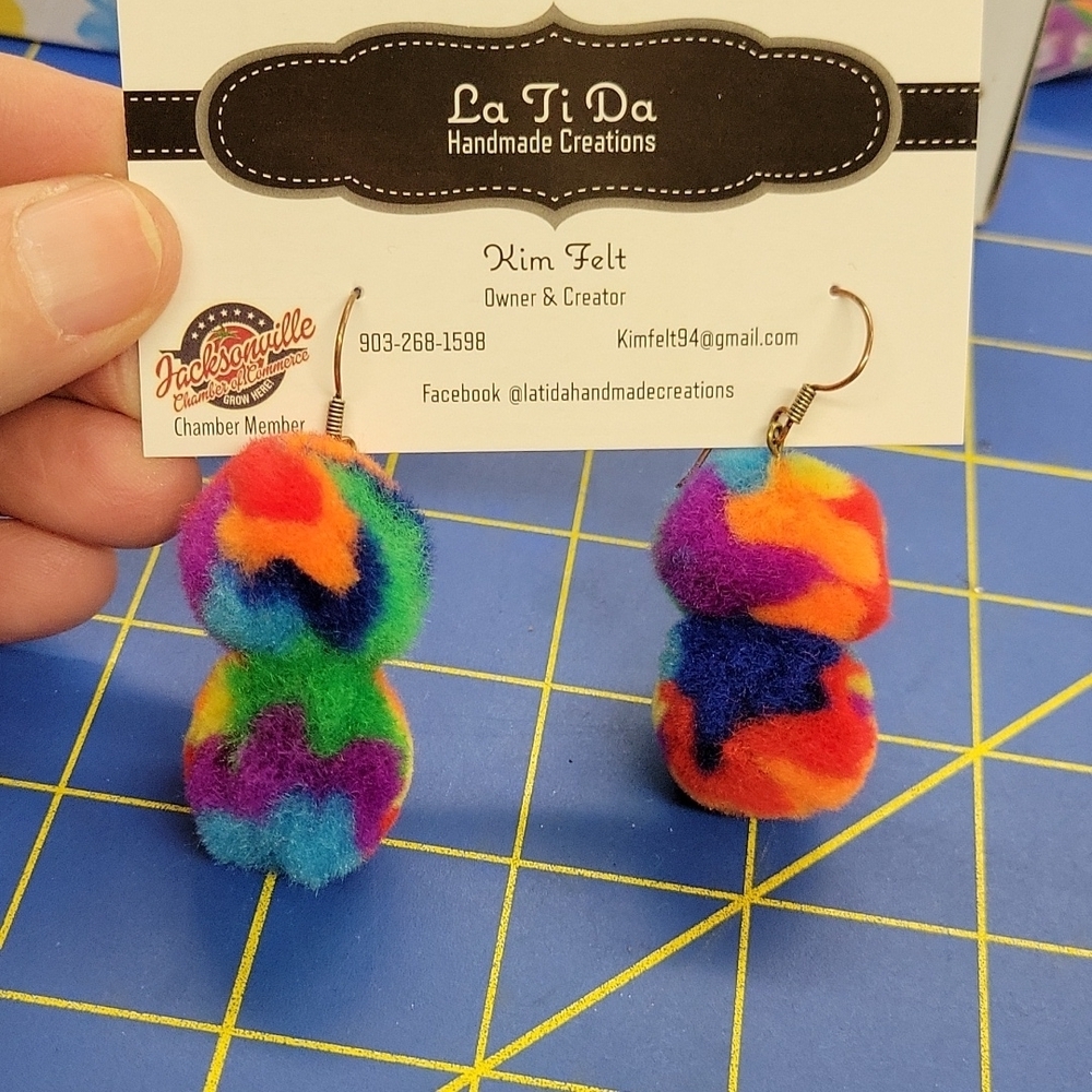 Fuzz Tie Dyed Double Ball Earrings 2"